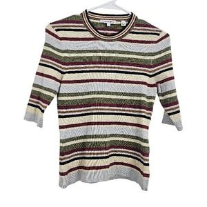 Veronica Beard Pullover Sweater Multicolor Knit Stretch Striped Short Sleeve S